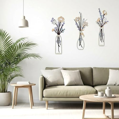 Embewhis Wall Decor Metal Flowers 3pcs, Rustic Farmhouse Flower Sculptures, 13.7" Wall Art Decor, Drill-Free Install Option for Living Room, Kitchen, Bedroom & Bathroom - size: G