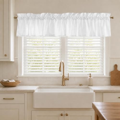 White Cotton Crochet Edge Window Valance, 14" L x 52" W, 2 Panels - color: White, size: 14"L x 72"W (Pack of 2)