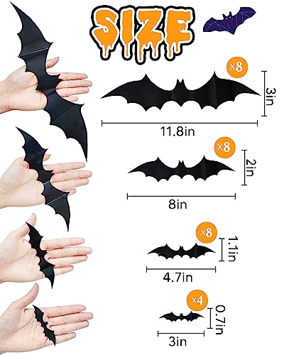 28 Pcs 3D Halloween Decorations Bats Decor,5 Sizes Bats Wall Decor Indoor - style: 28 pcs