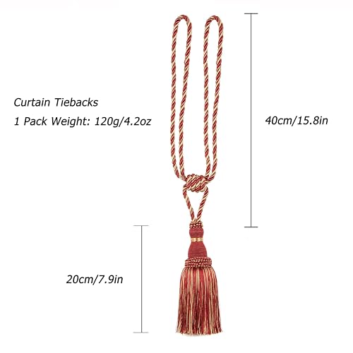 BEL AVENIR 2 Pack Curtain Tiebacks Tassel Drapery Tie-Backs Rope Holdbacks - color: Red, size: 2 Pack