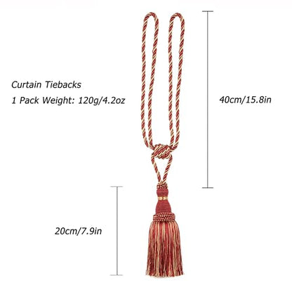 BEL AVENIR 2 Pack Curtain Tiebacks Tassel Drapery Tie-Backs Rope Holdbacks - color: Red, size: 2 Pack