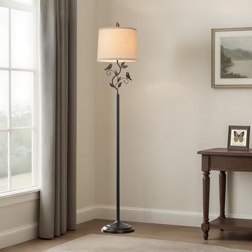 63" Rustic Unique Bird Leaf Floor Lamp for Living Room - color: Bronze