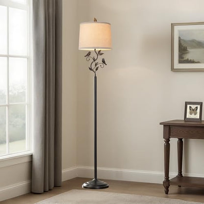 63" Rustic Unique Bird Leaf Floor Lamp for Living Room - color: Bronze