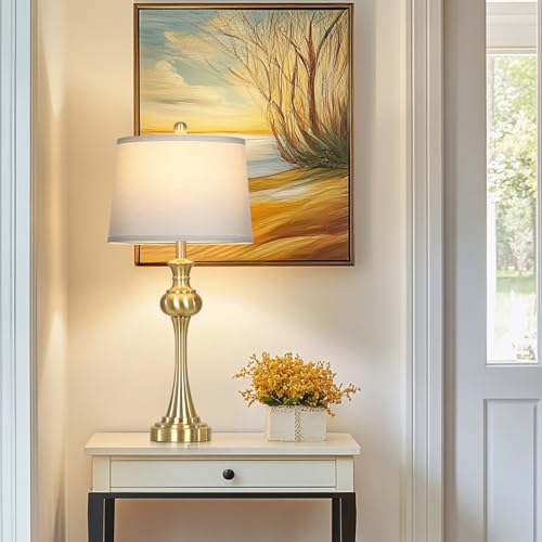 CINSARY Gold Table Lamp for Living Room, 29" Bedside Lamp with USB C+A - color: Gold