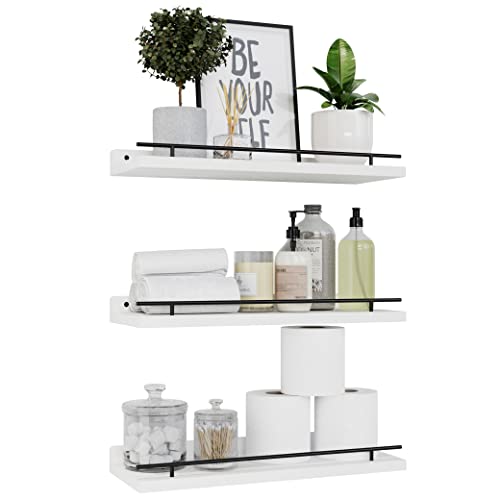 WOPITUES Floating Shelves for Wall Decor Set of 3, Black and White - color: Black and White, size: 15.7 inch