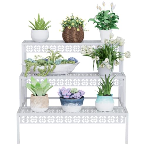 Garden 4 you 3-Tier Rectangular Metal Plant Stand, Ladder Flower Pot Rack - color: White, size: 27.5"L x 23.6"W x 23.6"H