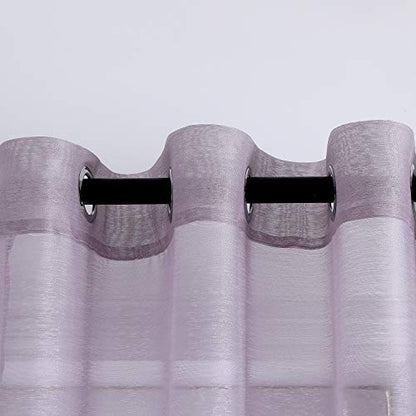DONREN Lilac Purple Luxury Textured Sheer Window Panel Curtains Grommet Top Sheer Drapes for Windows 52 Wide x 63 inch Length 2 Panels - color: Lavender Purple, size: 52"W x 63"L (Pack of 2)