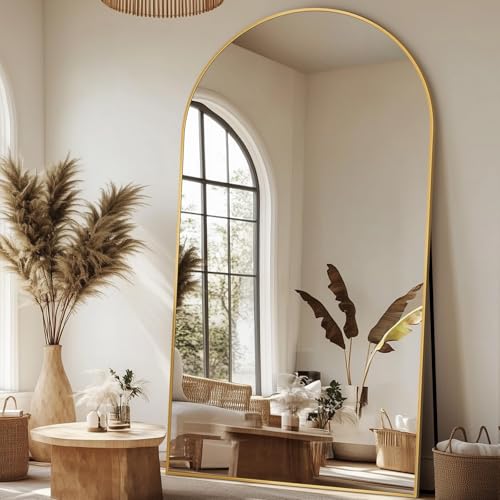 Antok Arched Full Length Mirror, 81"x41" Gold Metal Frame Floor Mirror for Bedroom Living Room, Freestanding/Wall Mount/Leaning - color: Gold, size: 81"L x 41"W