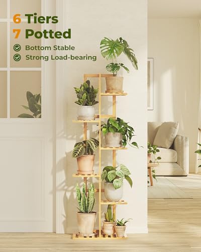 Bamworld Bamboo Plant Stand Indoor 6 Tiered Plant Shelf, Natural 48 Inch - color: Natural