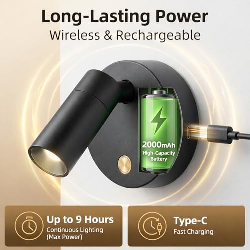 Magnetic Rechargeable Picture Light 2 Pack, Wireless Art Spotlight with Remote & Touch Control, 3 Color Temps Dimmable Wall Light, 2000mAh Battery Accent Lighting for Painting, Gallery, Display - color: Black