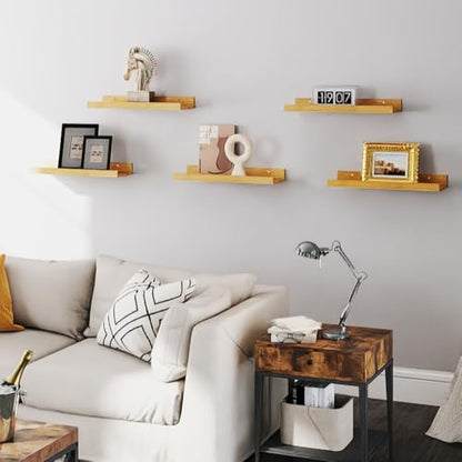RICHER HOUSE 5-Set Floating Shelves with Lip, Oak Wall Mounted Wood Shelf - color: Oak, size: 16in