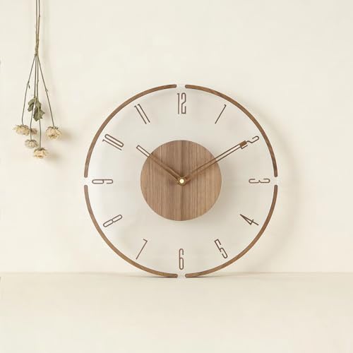 Modern Minimalist Wooden Wall Clock - Silent Non-Ticking Battery Operated Wall Clock for Living Room Bedroom Kitchen Office Decor, 12 Inch Large Wall Clock with Sleek Open Frame Design