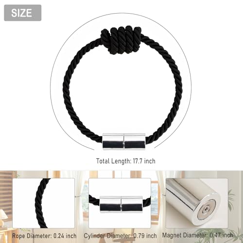 Curtain Tiebacks Magnetic Decorative Rope Tie Backs Holdbacks Contoeey - color: Black