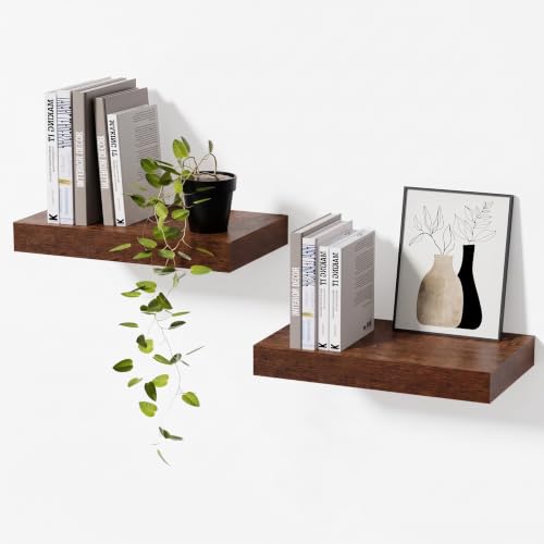 Walnut Floating Shelves for Wall, 12 Inch, Set of 2, Wood Shelf - color: Walnut, size: 11.8''