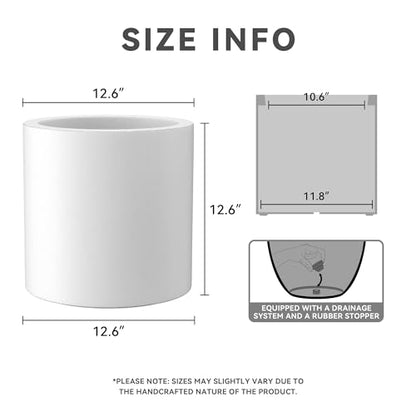 Kante Accent Round Cylinder White Concrete Planter 12.9" Tall, Outdoor - color: Pure White, size: 12.6" Dia