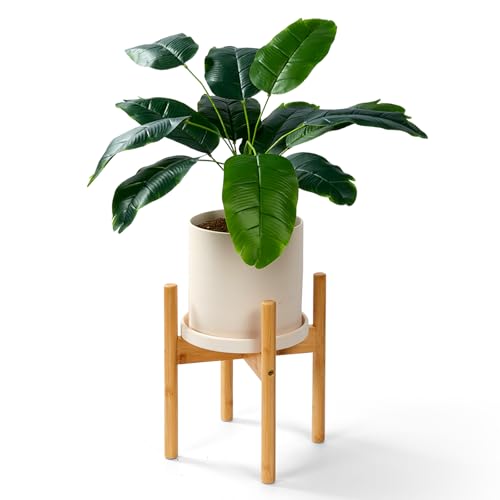 Bamboo Plant Stand for Indoor Plants, Adjustable Wooden Plant Holder for 8–10 Inch Pots, Mid Century Modern Plant Pot Stand, Home & Living Room Decor