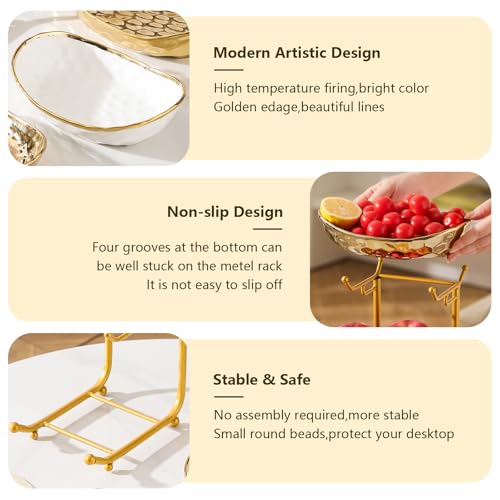 Gets 3 Tier Fruit Bowl Ceramic Metal Stand Tiered Serving Tray Gold - color: Gold
