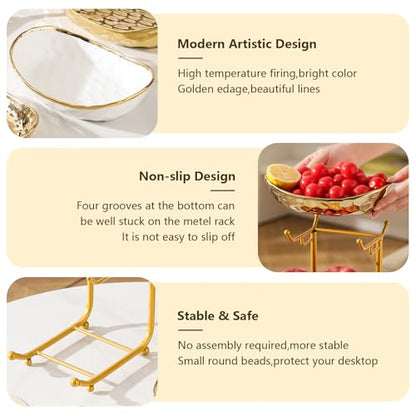 Gets 3 Tier Fruit Bowl Ceramic Metal Stand Tiered Serving Tray Gold - color: Gold