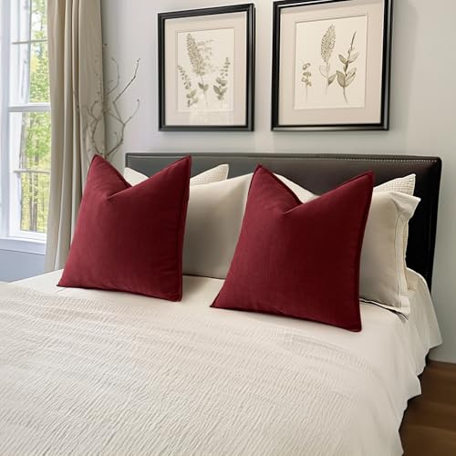 MIULEE Pack of 2 Christmas Burgundy Chenille Pillow Covers 18x18 Inch - color: Burgundy, size: 18" x 18" (Pack of 2)