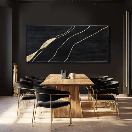 Black Gold Hand Painted Abstract Canvas Wall Art Living Room 32x70 Inch - color: Black, size: 70"L x 32"W