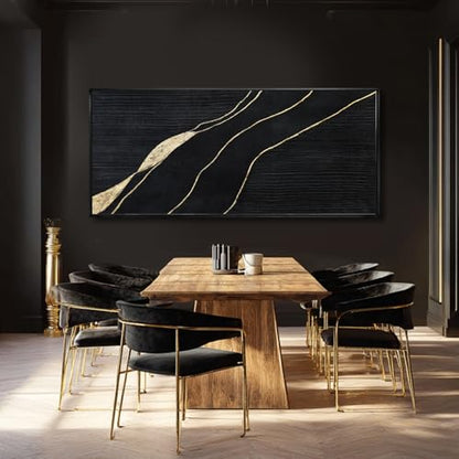 Black Gold Hand Painted Abstract Canvas Wall Art Living Room 32x70 Inch - color: Black, size: 70"L x 32"W