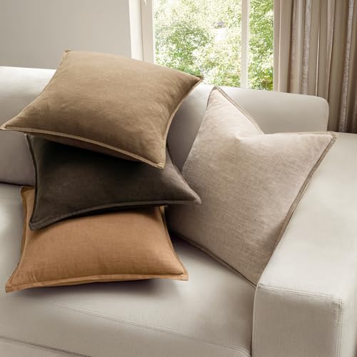 MIULEE Neutral Brown Boho Linen Pillow Covers 18x18 Inch Pack of 4 - color: Neutral Brown, size: 18" x 18" (Pack of 4)