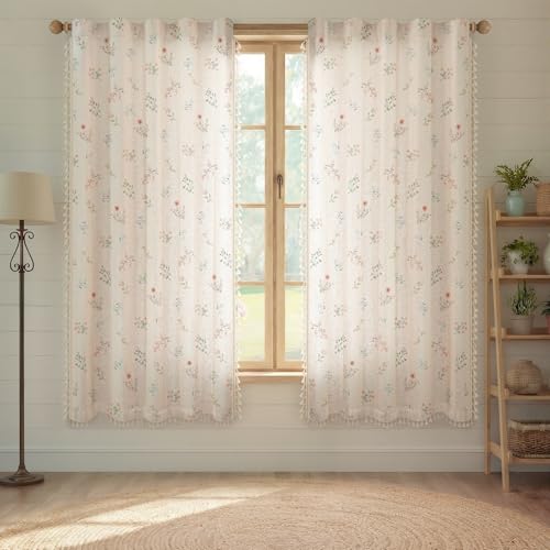 Boho Floral Light Filtering Curtains 72 Inch 2 Panels Linen Texture - color: Light Filtering Vintage Florals, size: 52"W x 72"L (Pack of 2)