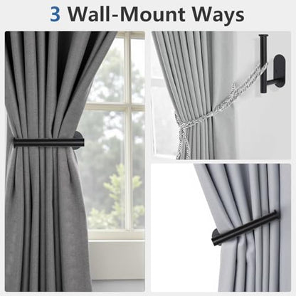Hoousuper 6pcs Black Stainless Steel Curtain Tiebacks, Wall Mounted Curtain Holders, Tie Backs, Holders, Hooks - color: Black, size: 6 pack Regular