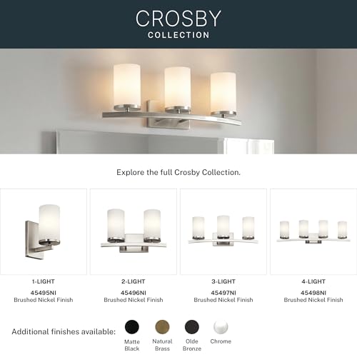 Kichler Crosby 9.25" 1-Light Wall Sconce Light, Brushed Nickel - color: Brushed Nickel, size: 1 Light, style: Satin Etched Cased Opal Glass