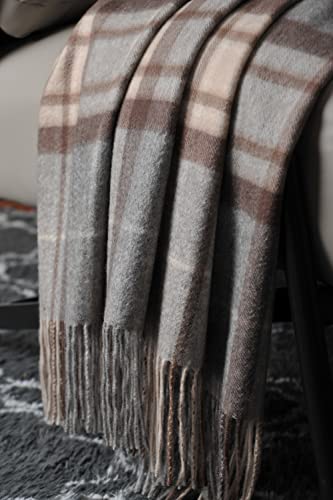 EP Mode 100% Pure Cashmere Throw Blanket for Sofa, Grey Tartan - color: Grey Tartan