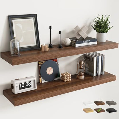 48 Inch Floating Shelves, 9"Deep Wall Shelf, 60 Lbs Capacity, Walnut, 2pcs - color: Walnut, size: 48"Wx9"Dx1.5"H