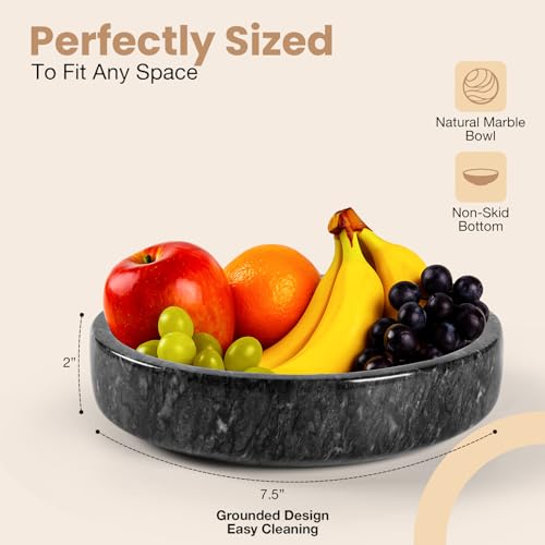 FNTSTICGOODS Marble Decorative Bowl - 7.5" Natural Black Solid Marble Centerpiece - Handmade Stone Fruit Bowl - Catch-All or Key Bowl for Kitchen - Modern Minimalist Decor - color: Natural Black - Marble