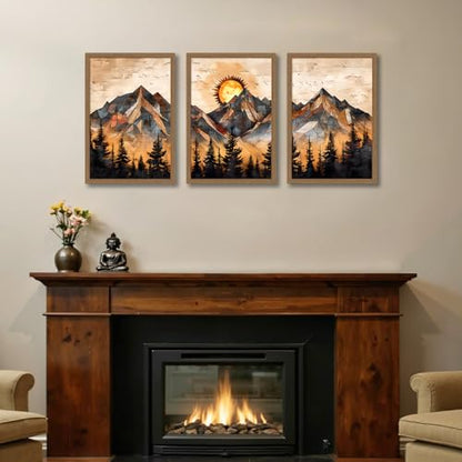 Geometric Mountain Wall Art Set of 3, Abstract Sunset Canvas Prints - color: GeometricMountain, size: 16x24 Inches