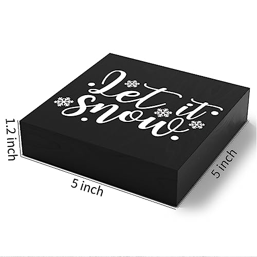 Funny Christmas Wooden Box Sign Plaque Let It Snow Black Wood Box Sign Rustic Art Home Shelf Desk Decor 5 x 5 x 1 Inches - color: Merry Christmas30