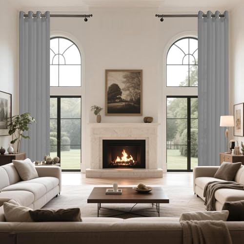Extra Long Grey Semi Sheer Curtains 132 Inches, Grommet High Ceiling Light Filtering 2 Story Tall Windows Drapes for Living Room 1 Panel 52x132 - color: Grey, size: 52"W x 132"L (Pack of 1)