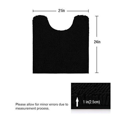 ITSOFT 24"x21" U-Shaped Non-Slip Shaggy Chenille Toilet Contour Bathroom Rug with Water Absorbent, Black - color: Black, size: 24" x 21" (U-Shaped)