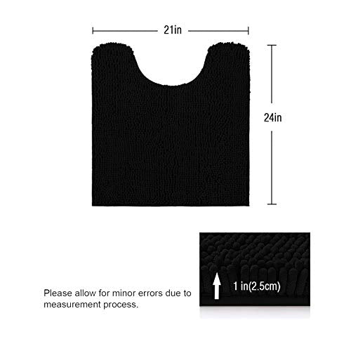 ITSOFT 24"x21" U-Shaped Non-Slip Shaggy Chenille Toilet Contour Bathroom Rug with Water Absorbent, Black - color: Black, size: 24" x 21" (U-Shaped)