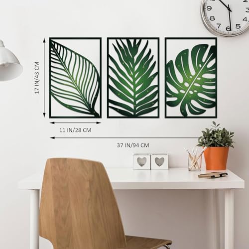 Resama 3 Pack Green Metal Monstera Palm Leaf Wall Decor - color: Green