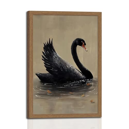 Framed Canvas Wall Art Vintage Black Swan Moody Animal Picture Dark Victorian Gothic Aesthetic Poster Print Rustic Farmhouse Antique Painting Wall Decor for Living Room Bedroom Kitchen 12x16in - color: Swan Artwork for Home Decor, size: 12"L x 16"W