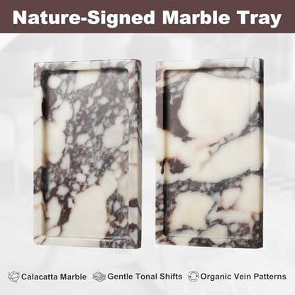 Calacatta Viola Marble Trays 10"x6" Rectangular - Vanity & Desk Organizer Set, Stone Serving Platter for Jewelry/Perfume - style: Calacatta Viola - 4 Pack