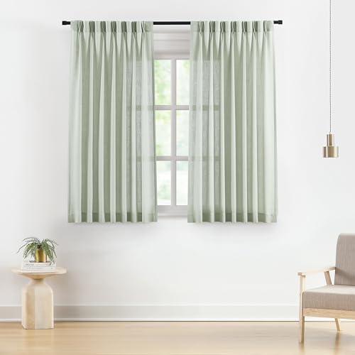 Vision Home Light Green Linen Pinch Pleated Semi Sheer Curtains 40Wx63Lx2 - color: Soft Green/Pinch, size: 40"W x 63"L (Pack of 2)