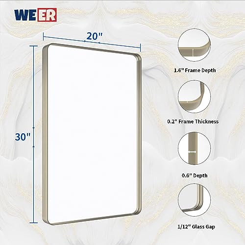 WEER Bathroom Vanity Mirror Brushed Nickel 20X30 Inch - color: Brushed Nickel, size: 20"L x 30"W