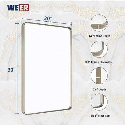WEER Bathroom Vanity Mirror Brushed Nickel 20X30 Inch - color: Brushed Nickel, size: 20"L x 30"W