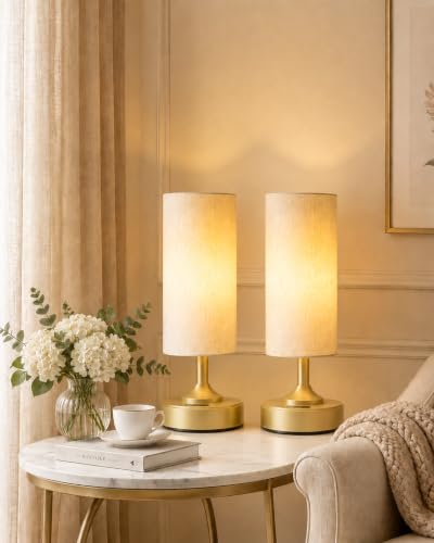 Cordless Lamp, 2-Pack, Dimmable, Ambient Light, 2700K, Timer, Touch Control, Portable, LED, Battery Operated, Rechargeable, Wireless, Desk Lamp, Kitchen Lamp, Fabric Shade, for Bedroom, Living Room - color: Gold