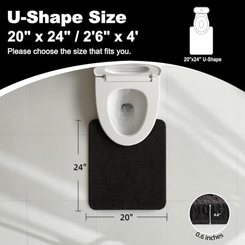 TYUU Toilet Rug, Ultra Soft Toilet Rugs U Shaped Machine Washable Non Slip Absorbent Quick Dry Toilet Mat with Rubber Backing, Black 20" x 24" U Shape - color: Black, size: 20" x 24" U Shape