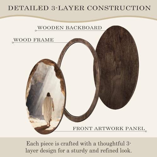 YZSLA Christian Wall Art Decor,Empty Tomb Easter Framed Oval Wall Art - color: Jesus-3
