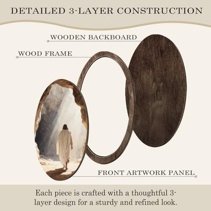 YZSLA Christian Wall Art Decor,Empty Tomb Easter Framed Oval Wall Art - color: Jesus-3