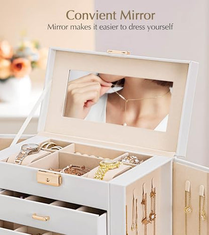 Homde Jewelry Box Large for Women: 6 Layers Organizer with 5 Drawers - color: White