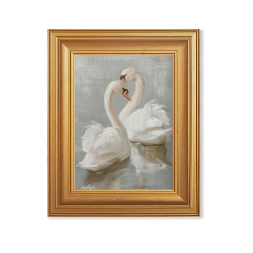EJPFOGV Two Romantic White Swans Heart Framed Canvas Wall Art 8x10 inches - color: Swan, size: 10"L x 8"W