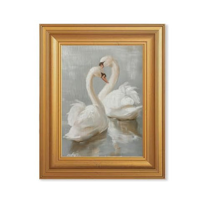 EJPFOGV Two Romantic White Swans Heart Framed Canvas Wall Art 8x10 inches - color: Swan, size: 10"L x 8"W